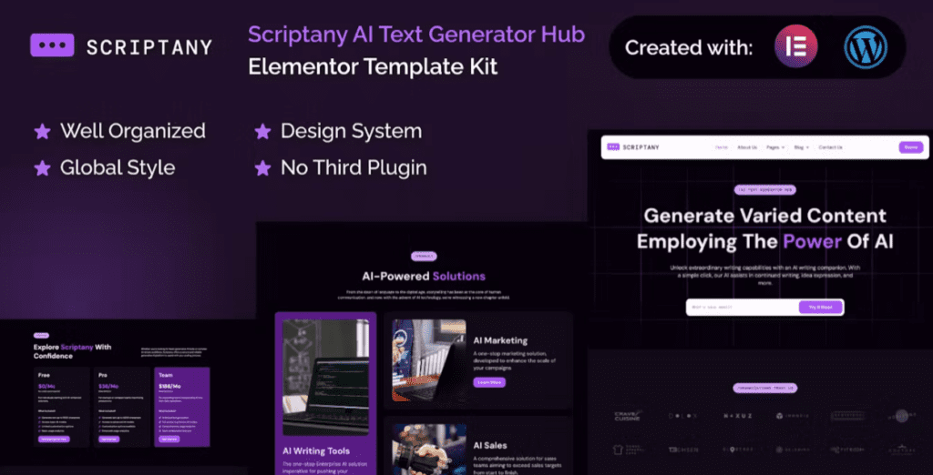 Scriptany – AI Text Generator Hub Elementor Pro Template Kit