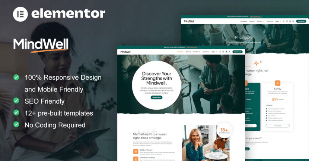 MindWell – Mental Health Care Elementor Pro Template Kit