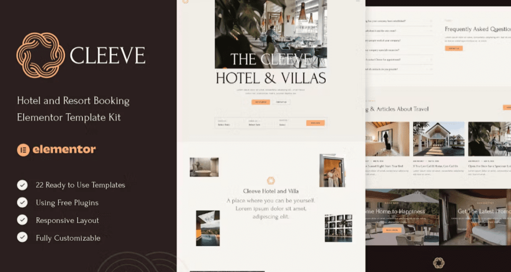 Cleeve – Hotel and Resort Booking Elementor Template Kit