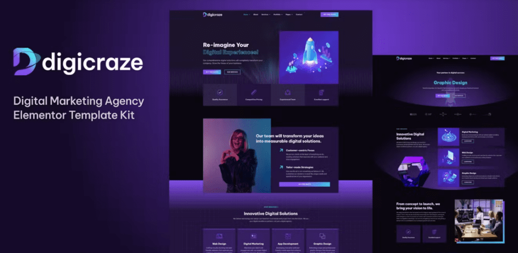 Digicraze – Digital Marketing Agency Elementor Pro Template Kit