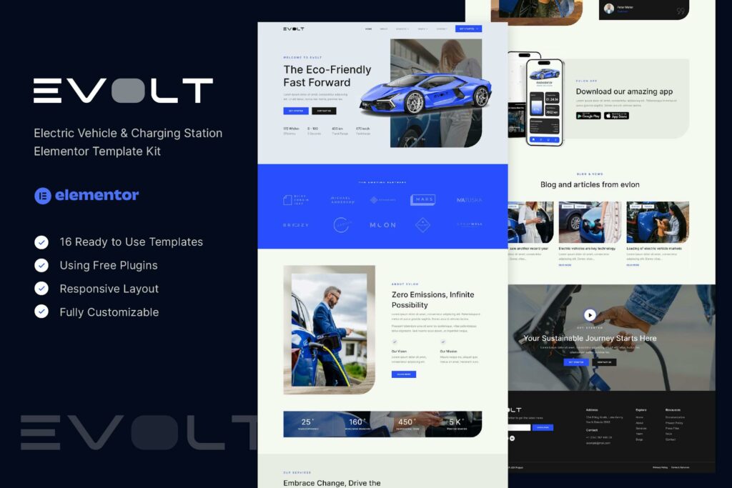 Evolt – Electric Vehicle &amp; Charging Station Elementor Template Kit