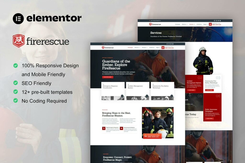 FireRescue – FireFighter &amp; Fire Department Elementor Template Kit