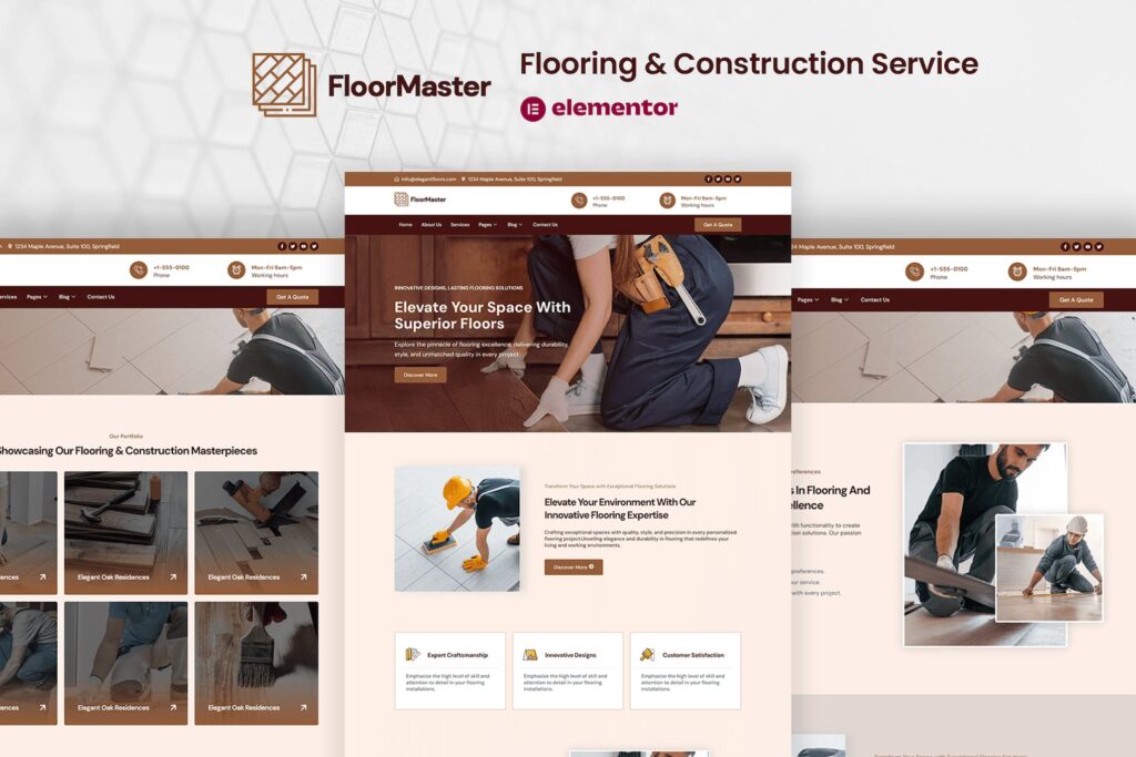 FloorMaster – Flooring &amp; Construction Service Elementor Pro Template Kit