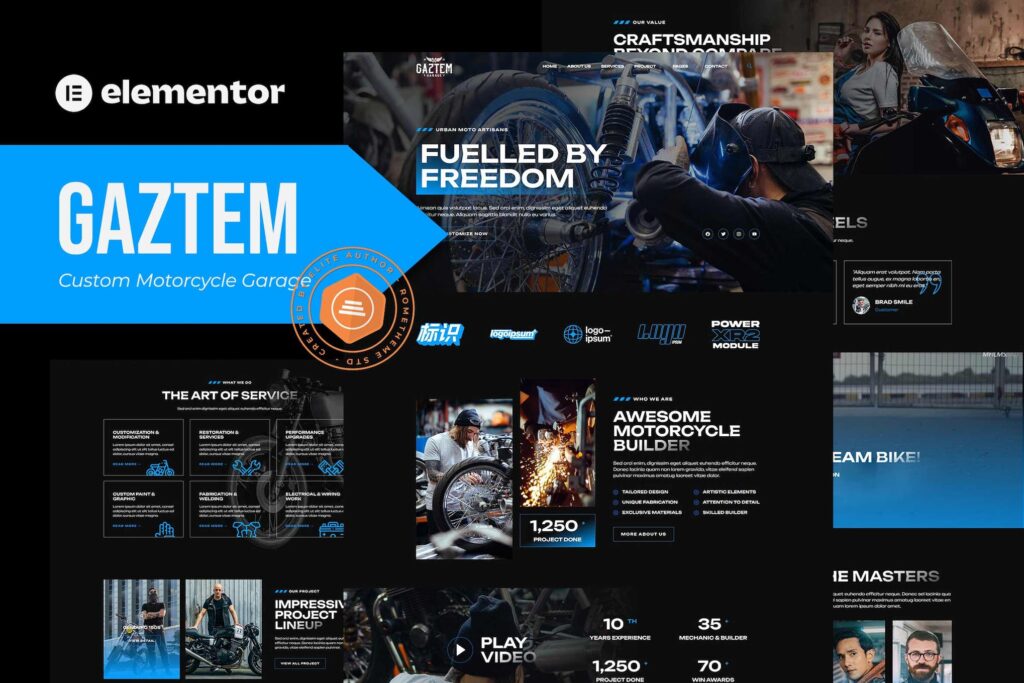 Gaztem – Custom Motorcycle Garage Elementor Template Kit