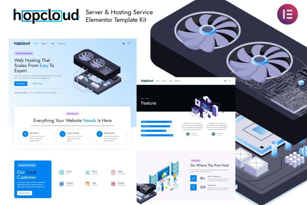 Hopcloud – Server &amp; Hosting Service Elementor Template Kit
