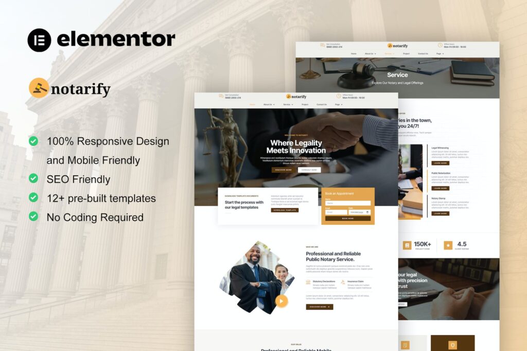 Notarify – Notary Public &amp; Legal Services Elementor Template Kit