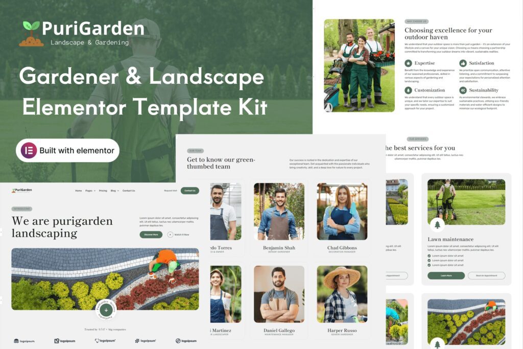 PuriGarden – Gardener &amp; Landscape Elementor Template Kit