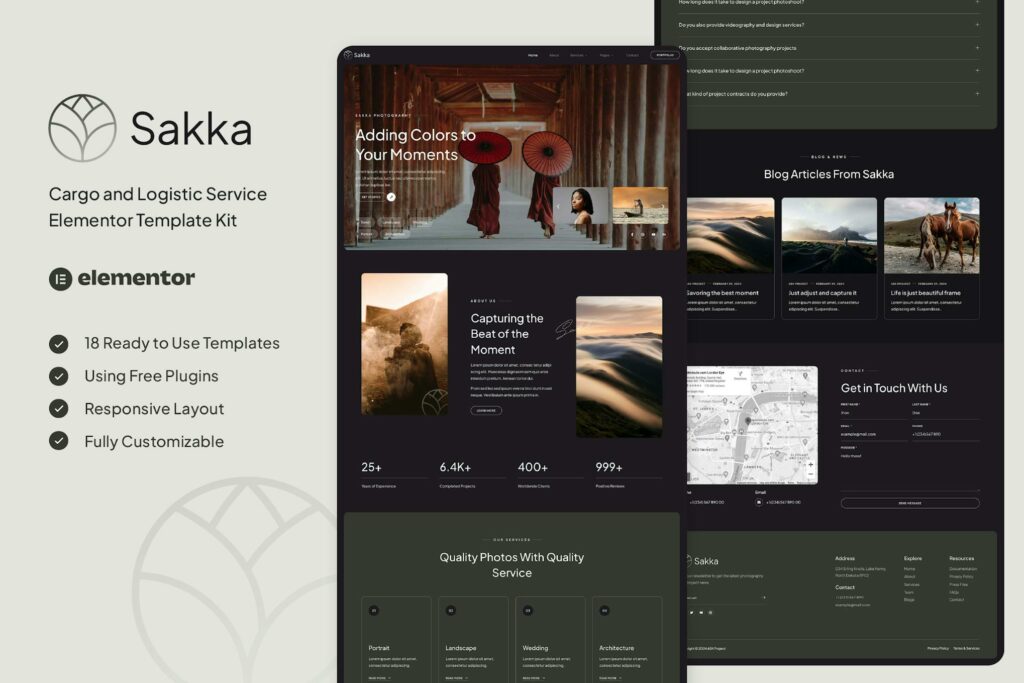 Sakka – Photography Service &amp; Portfolio Elementor Template Kit