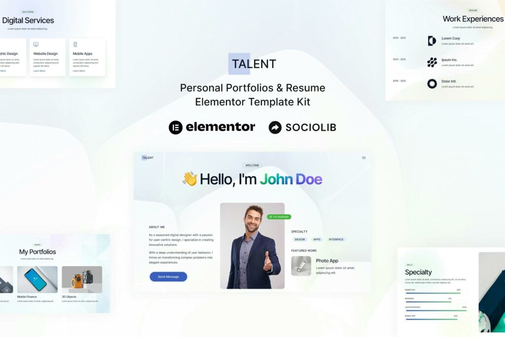Talent – Personal Portfolios &amp; Resume Elementor Template Kit