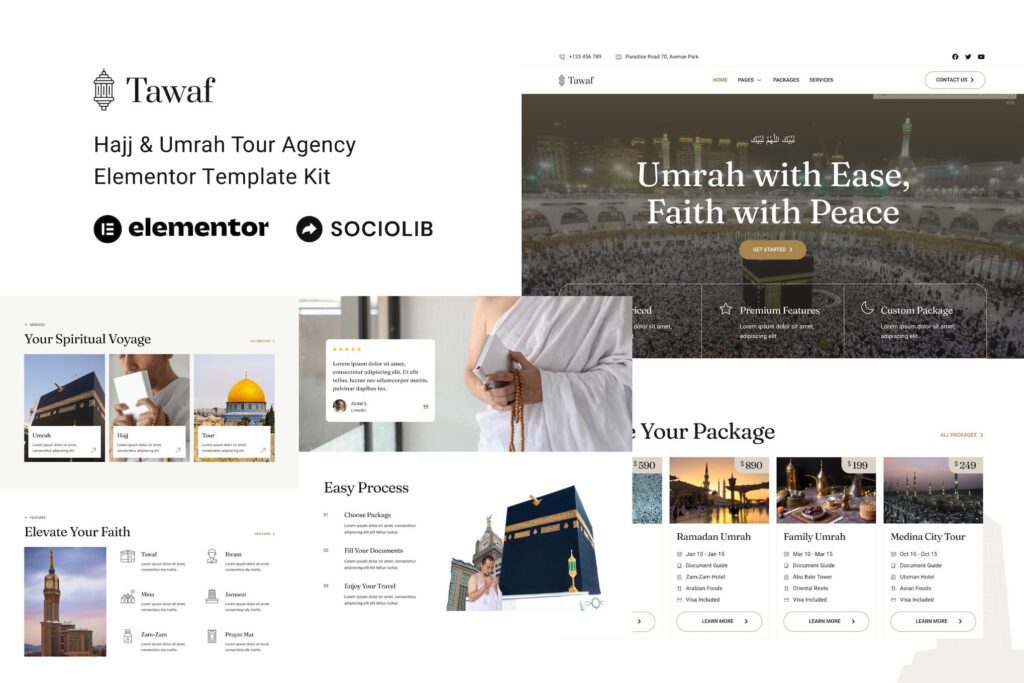 Tawaf – Hajj &amp; Umrah Tour Agency Elementor Template Kit