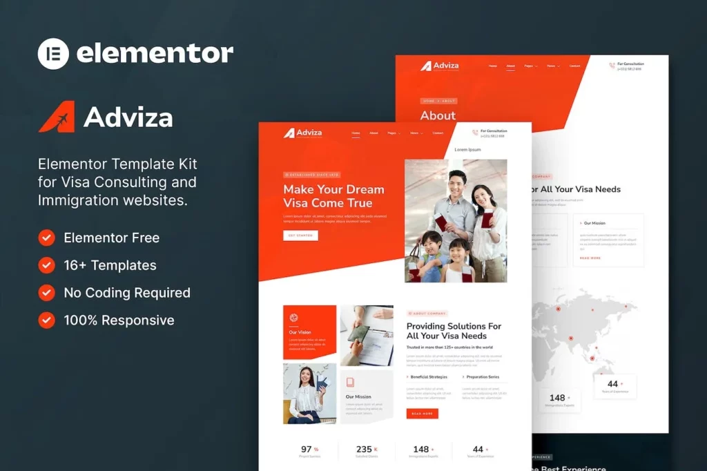 Adviza – Immigration &amp; Visa Consulting Elementor Template Kit