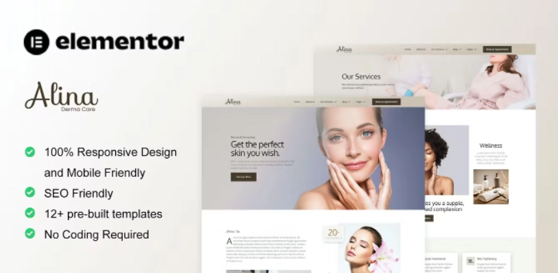 Alina – Skin Care & Dermatology Elementor Template Kit - WP Themes ...