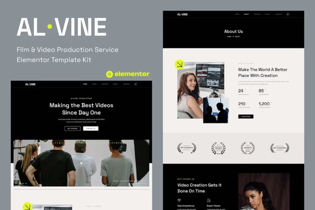 Alvine – Film &amp; Video Production Service Elementor Template Kit