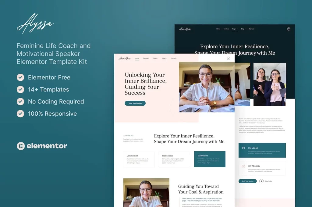 Alyssa – Feminine Life Coach &amp; Motivational Speaker Elementor Template Kit