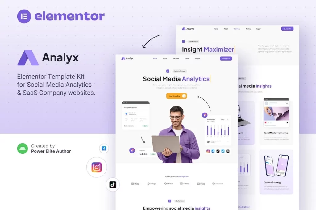 Analyx – Social Media Analytics &amp; SaaS Company Elementor Template Kit