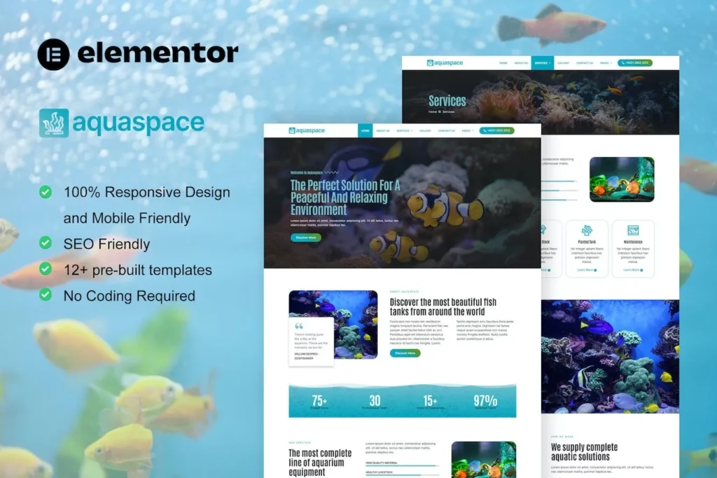 Aquaspace – Fish Aquarium &amp; Aquascape Service Elementor Template Kit