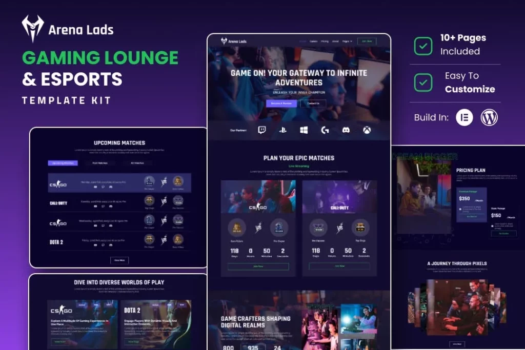 Arena Lads – Esports &amp; Gaming Elementor Template Kit