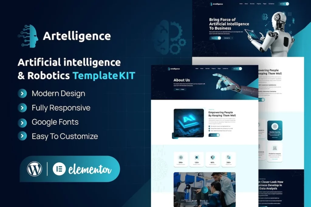 Artelligence – AI &amp; Robotics Elementor Template Kit