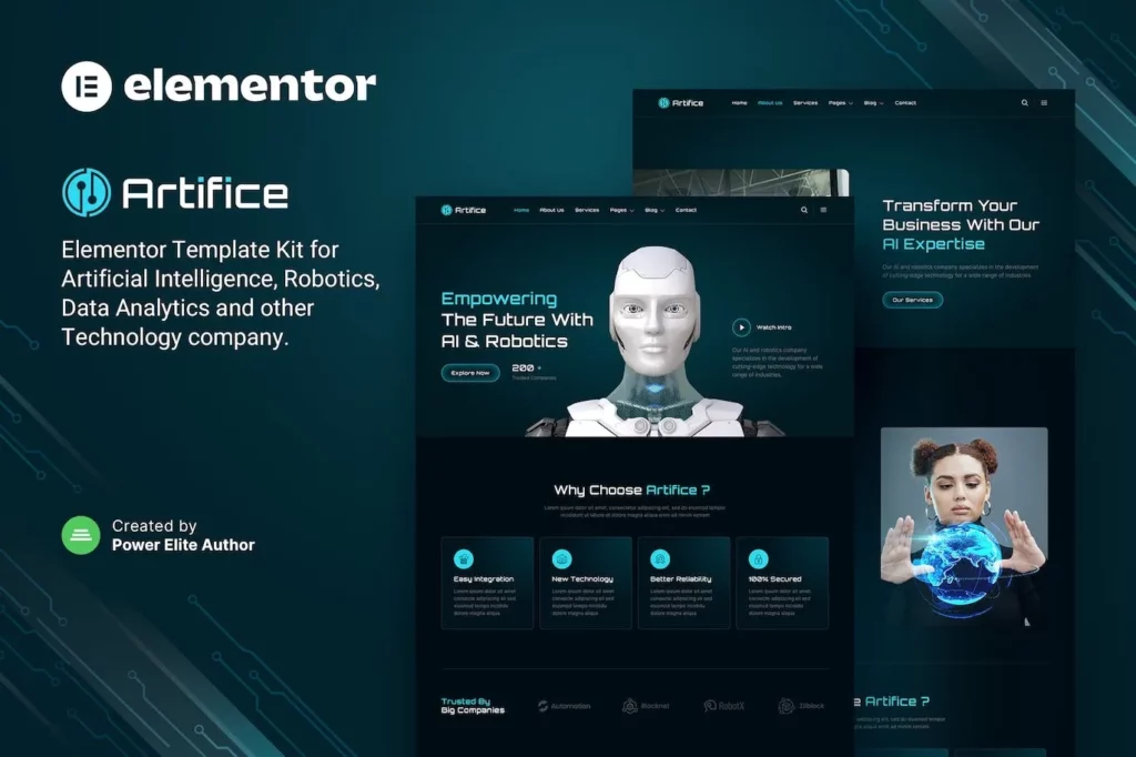Artifice – AI &amp; Robotics Elementor Template Kit