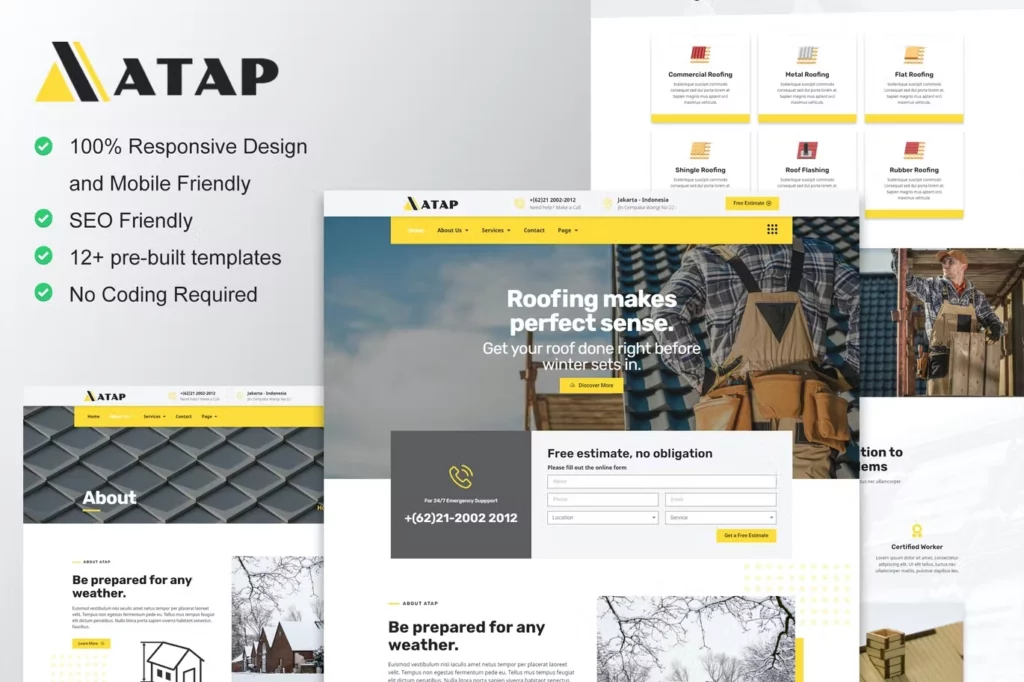 Atap – Roofing Service &amp; Construction Elementor Template Kit