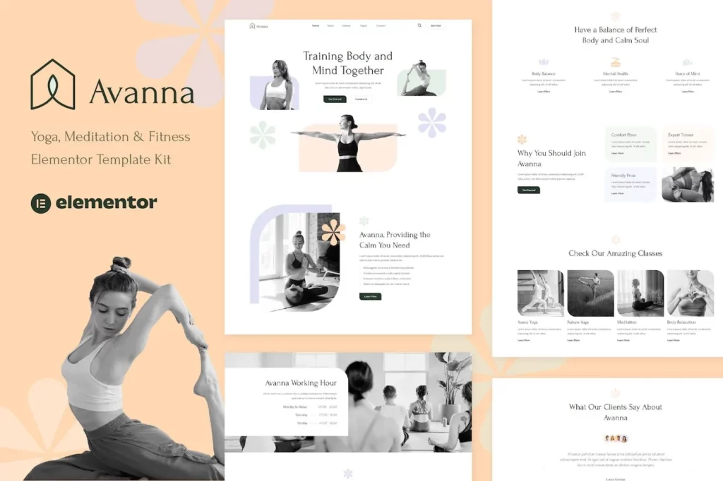 Avanna – Yoga, Meditation &amp; Fitness Elementor Template Kit