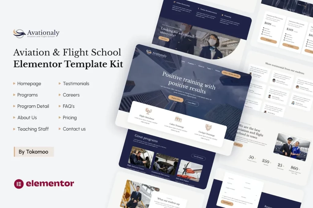Aviationaly – Aviation &amp; Flight School Elementor Template Kit