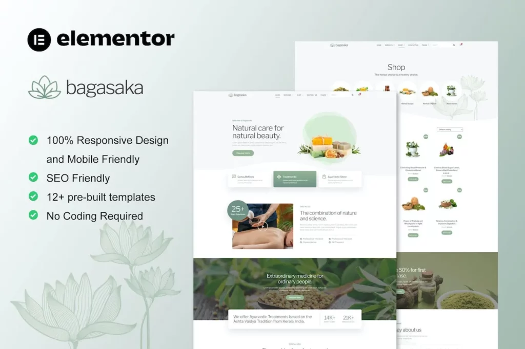 Bagasaka – Ayurveda Treatment &amp; WooCommerce Store Elementor Pro Template Kit