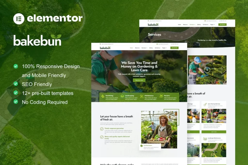 Bakebun – Landscape &amp; Gardening Elementor Template Kit