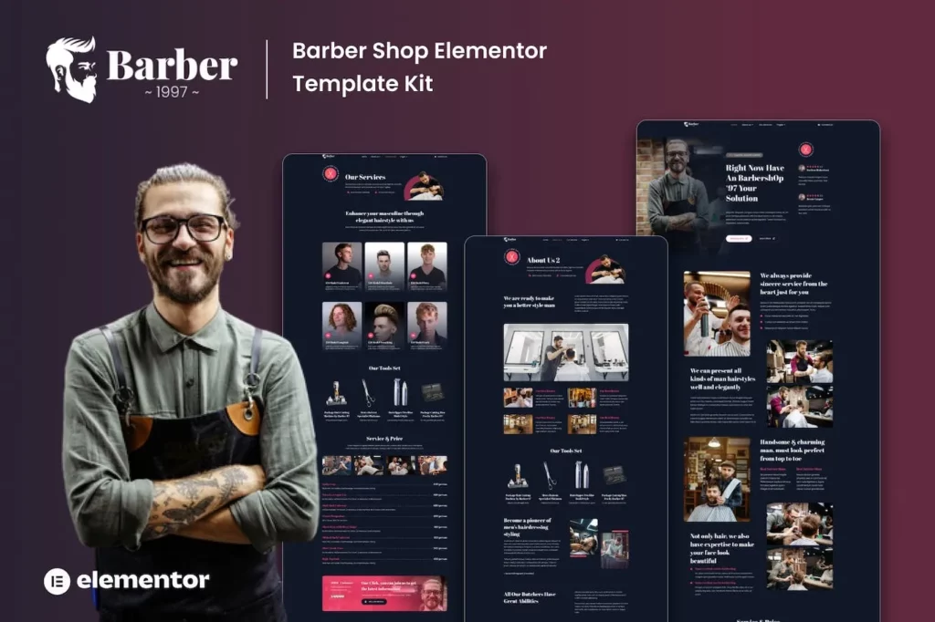 Barber 1997 – Barbershop Elementor Template Kits