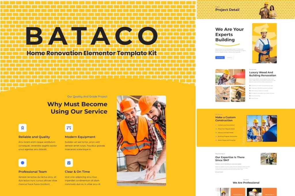 Bataco – Home Renovation &amp; Construction Elementor Template Kit