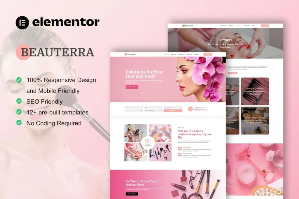 Beauterra – Makeup Artist &amp; Beauty Salon Elementor Pro Template Kit