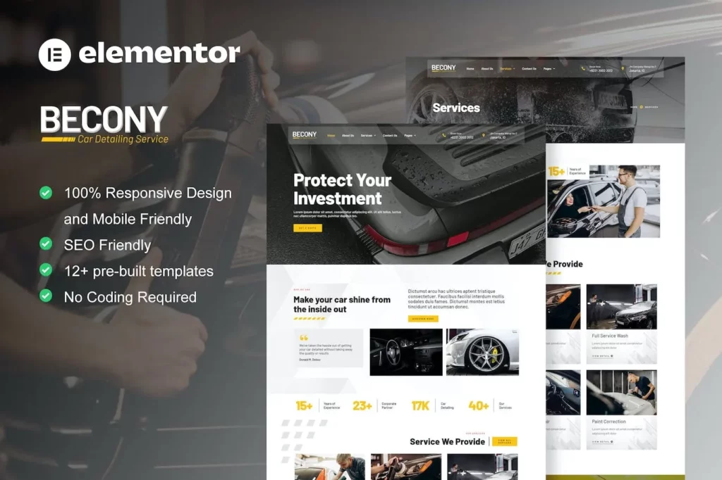 Becony – Car Detailing Services &amp; Car Repair Elementor Template Kit