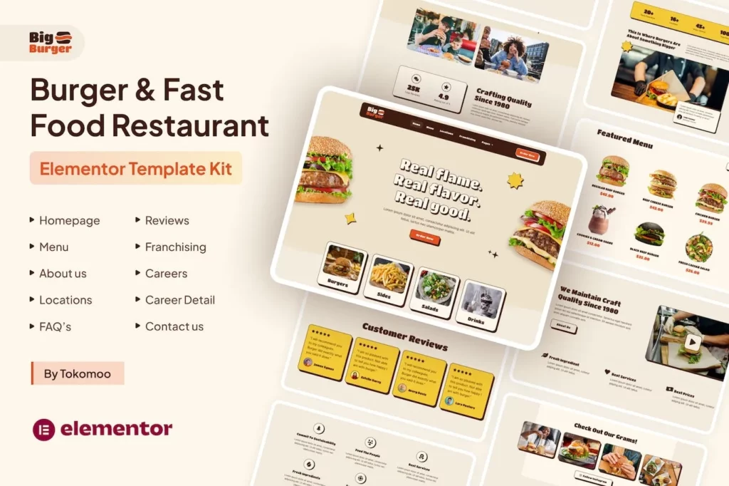 BigBurger – Burger &amp; Fast Food Restaurant Elementor Template Kit