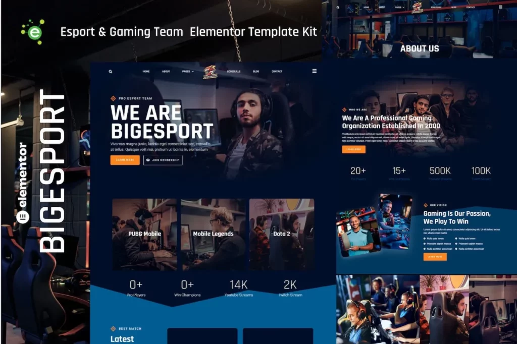 Bigesport – Esport &amp; Gaming Team Elementor Template Kit