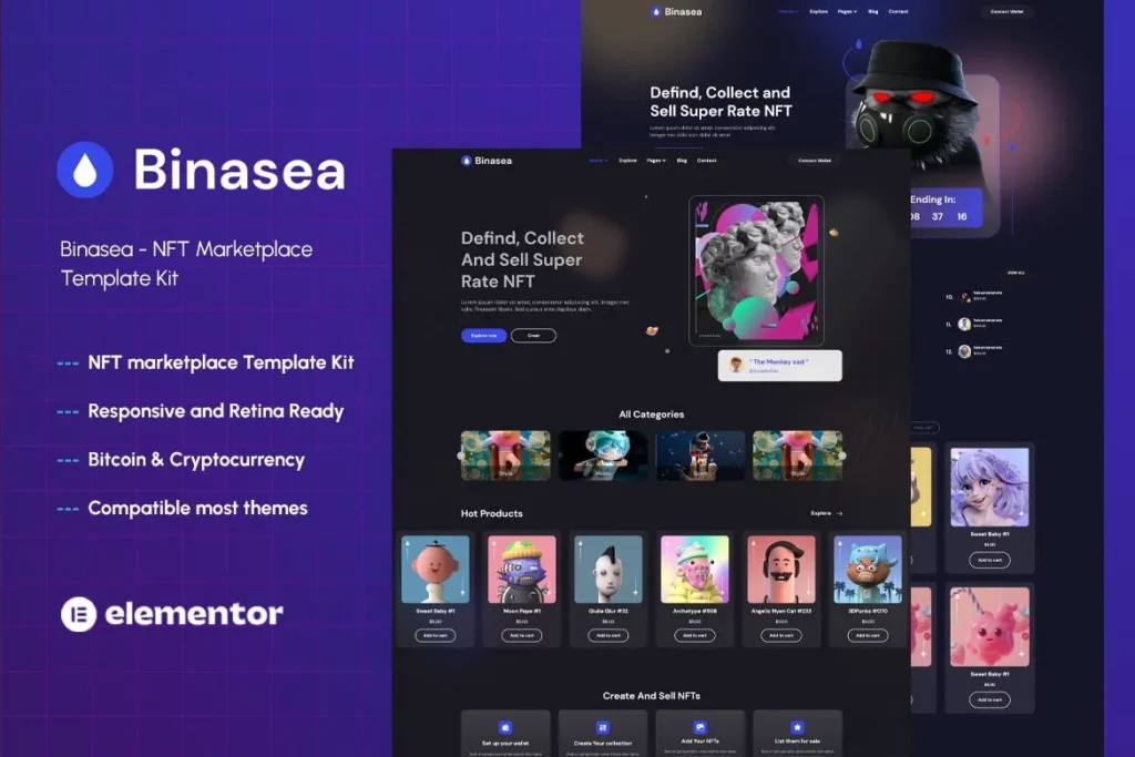 Binasea – NFT Marketplace Elementor Template Kit
