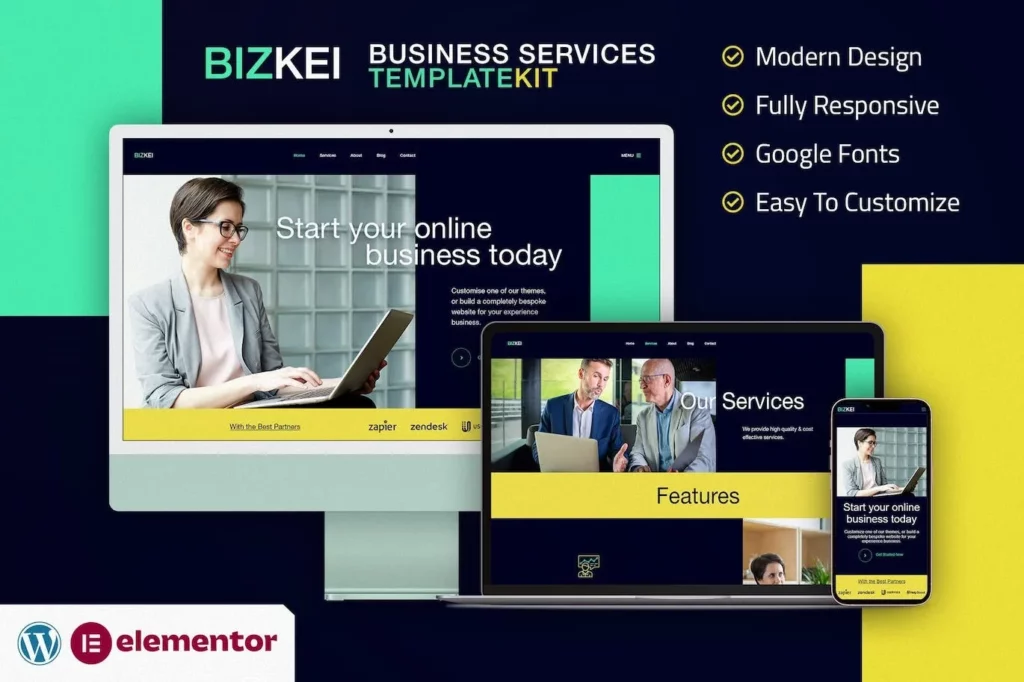 Bizkei | Business &amp; Services Elementor Template Kit
