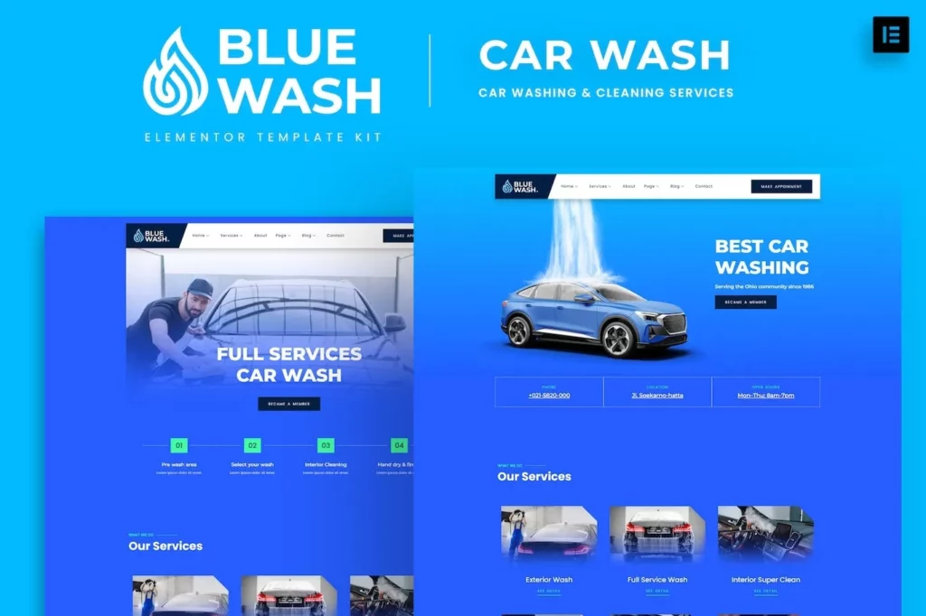 Bluewash – Car Washing &amp; Cleaning Services Template Kit