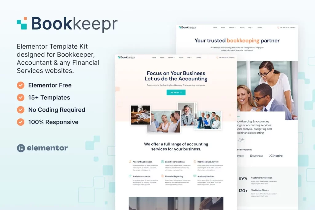 BookKeepr – Bookkeeping &amp; Accounting Service Elementor Template Kit
