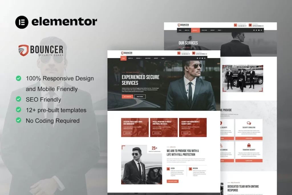 Bouncer – Bodyguard &amp; Security Agency Elementor Template Kit