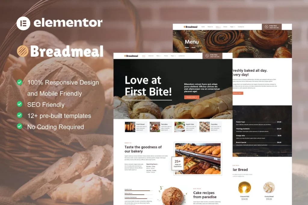 BreadMeal – Bakery &amp; Cake Elementor Template Kit