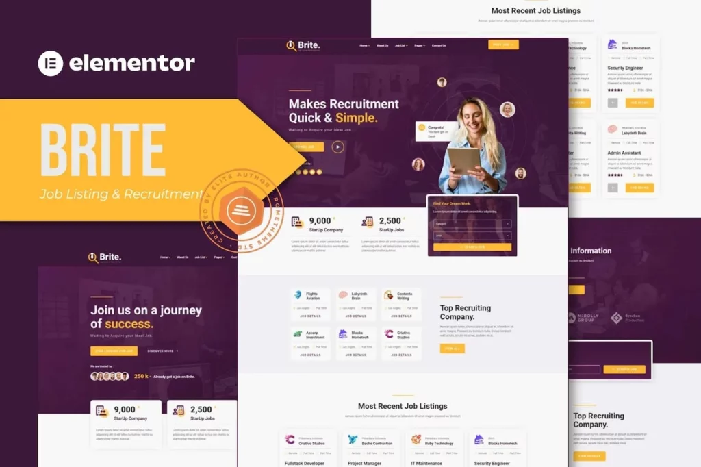 Brite – Job Listing &amp; Recruitment Elementor Template Kit