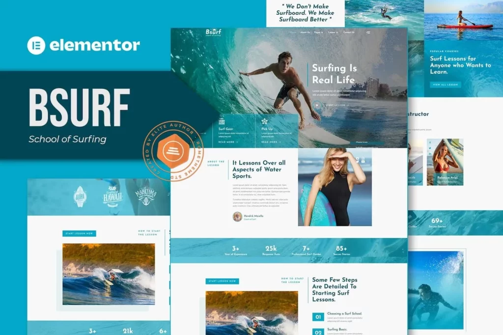Bsurf – Surfing School Elementor Template Kit