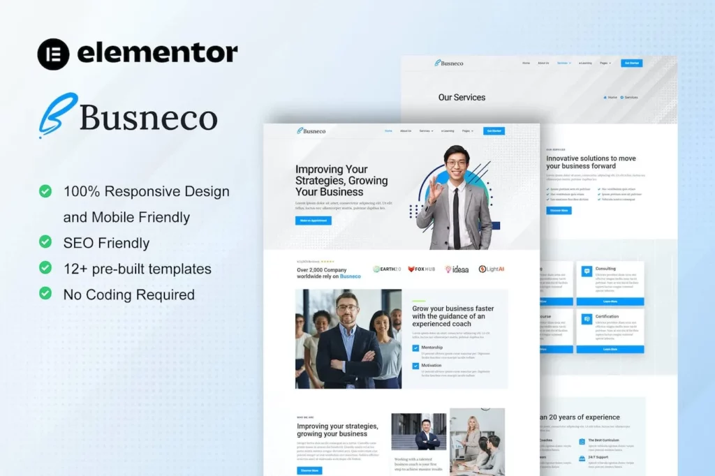 Busneco – Business Coach &amp; Consulting Elementor Template Kit