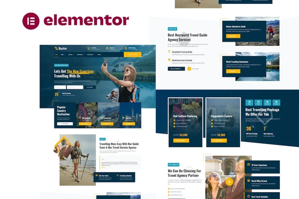 Buster – Tour Guide &amp; Travel Agency Elementor Pro Template Kit