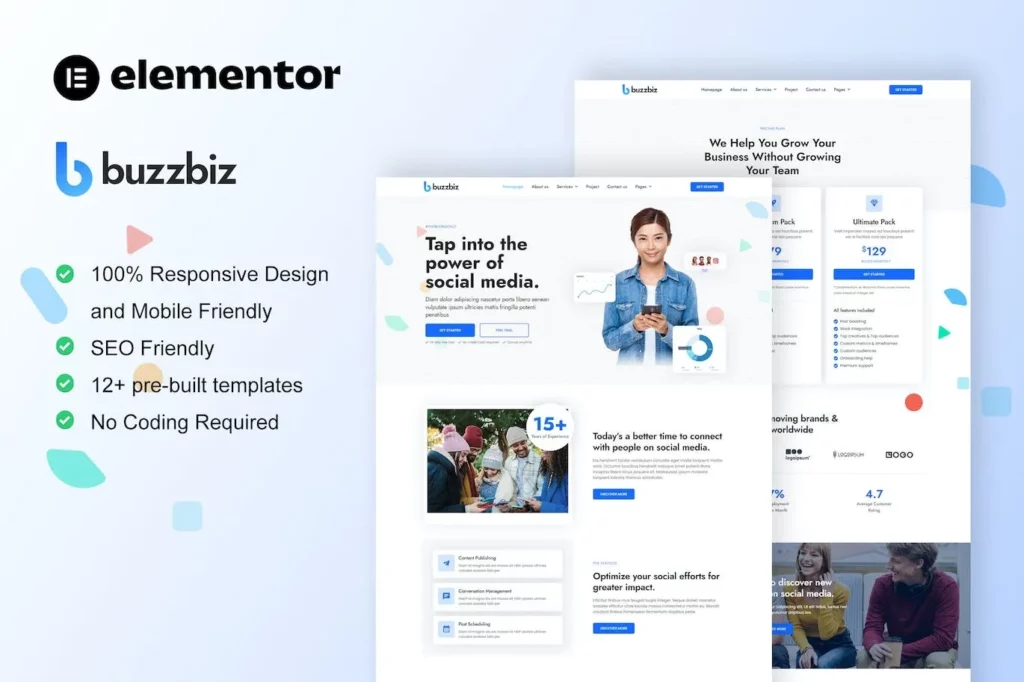 BuzzBiz – Social Media Marketing Agency Elementor Pro Template Kit