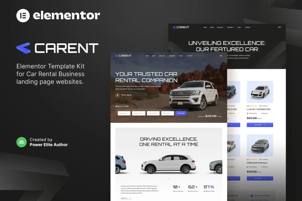 Carent – Car Rental Business &amp; Auto Dealer Elementor Template Kit