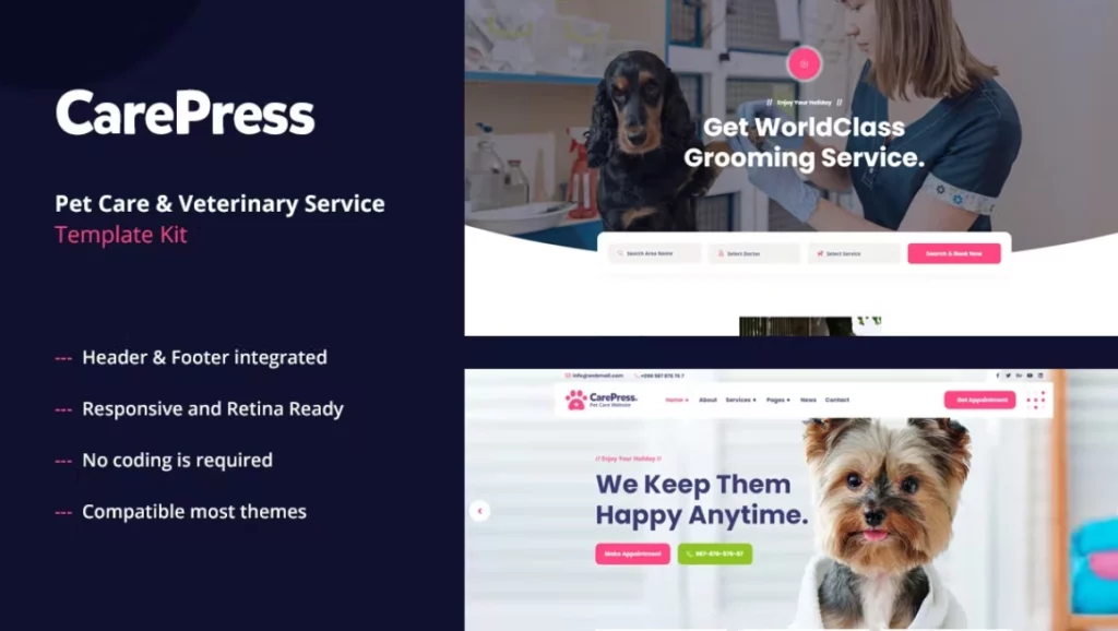 CarePress – Pet Care &amp; Veterinary Elementor Template Kit
