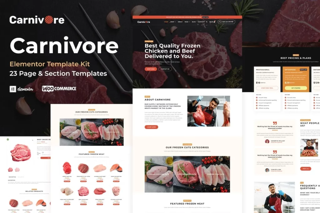 Carnivore – Meat Shop &amp; Butchery Elementor Pro Template Kit