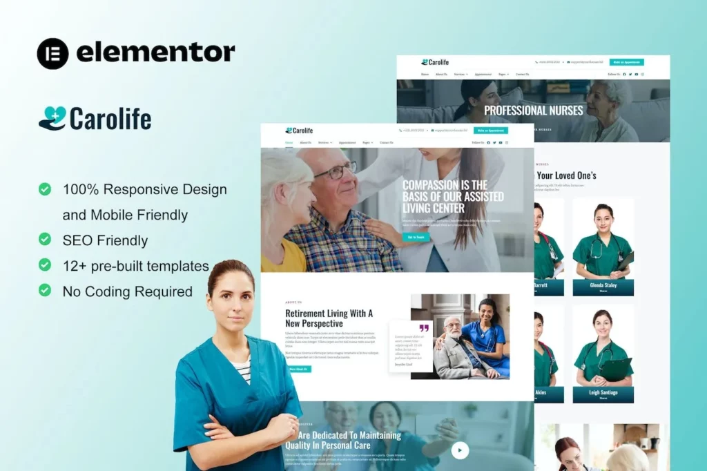 Carolife – Home Care &amp; Private Nursing Services Elementor Template Kit