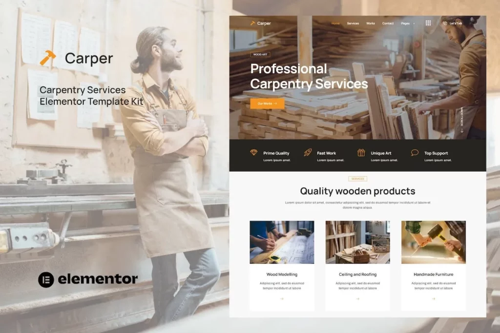 Carper – Carpenter &amp; Craftman Elementor Template Kit